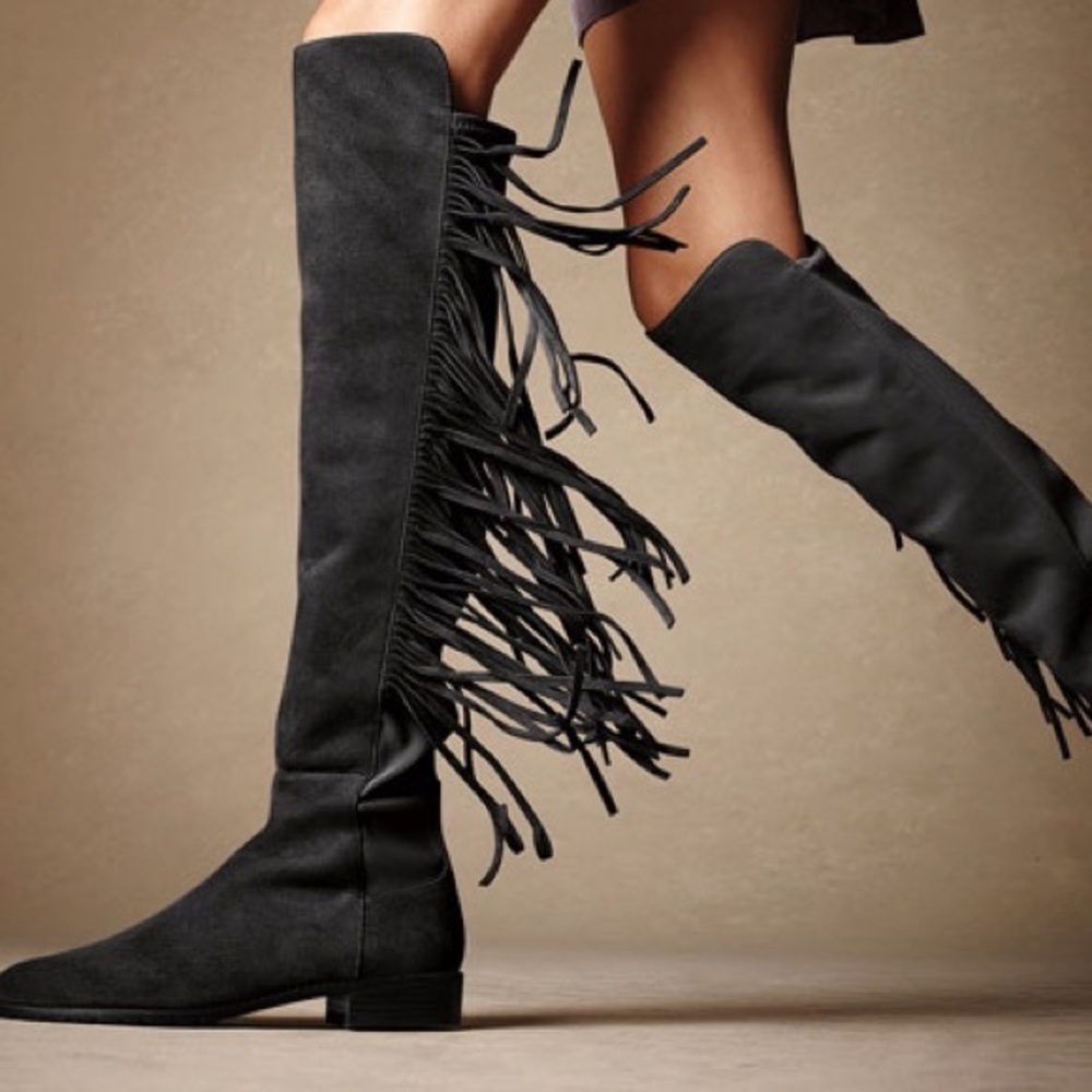 Stuart Weitzmen Main fringe black suede boots.